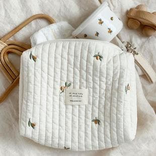 Ins Zipper Embroidery Quilted Mommy Bag, Stroller Hanging Storage Pouch, Diaper Bottle Organizer, Baby Bag