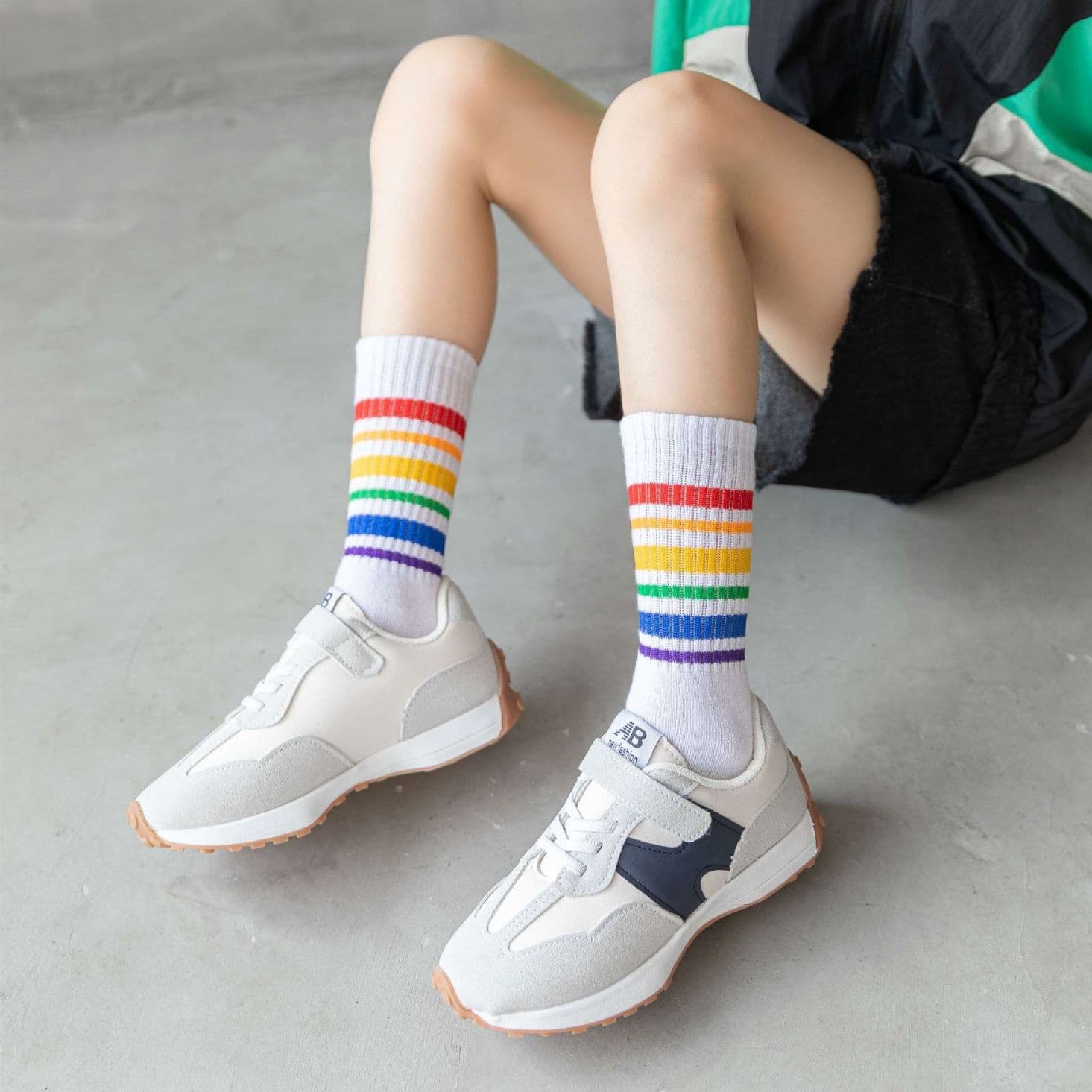 Rainbow Socks for Girls Spring Autumn Sports Performance Kids Striped Knee-High Socks Fashion Girls Performance Middle and Older Children Long Socks