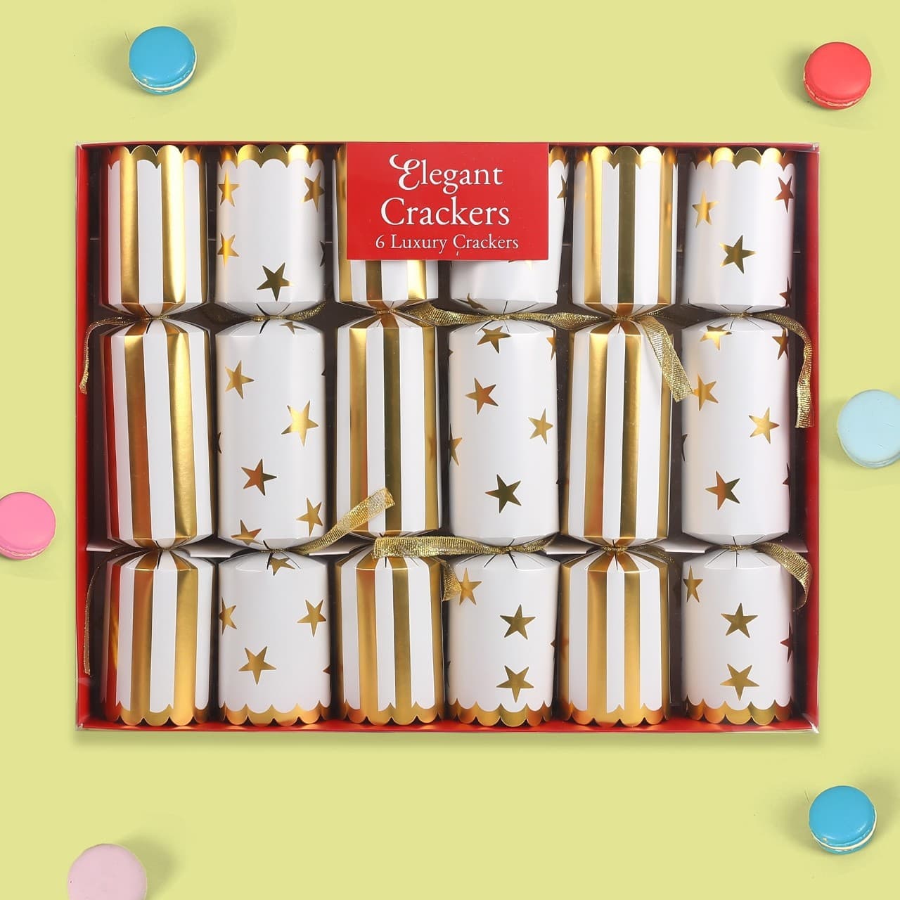 Christmas Cracker Transparent Gift Box Packaging 6 Pieces 12 Inches with Toys, Paper Hats, and English Jokes