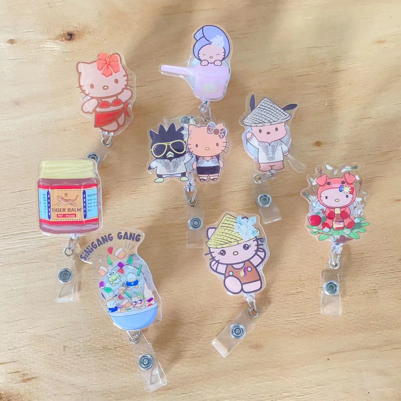 Cartoon KT Acrylic Retractable Badge Reel Student Stretch Clip Badge Epoxy Alligator Clip Cord Reel Badge Holder