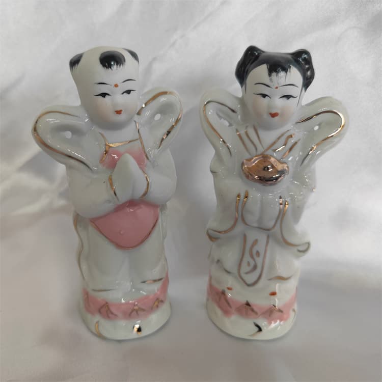 Funeral Pair of Boy and Girl Attendants, Exquisite Frosted Ceramic Set, Price Includes Storage, Burial Use for Serving the Deceased
