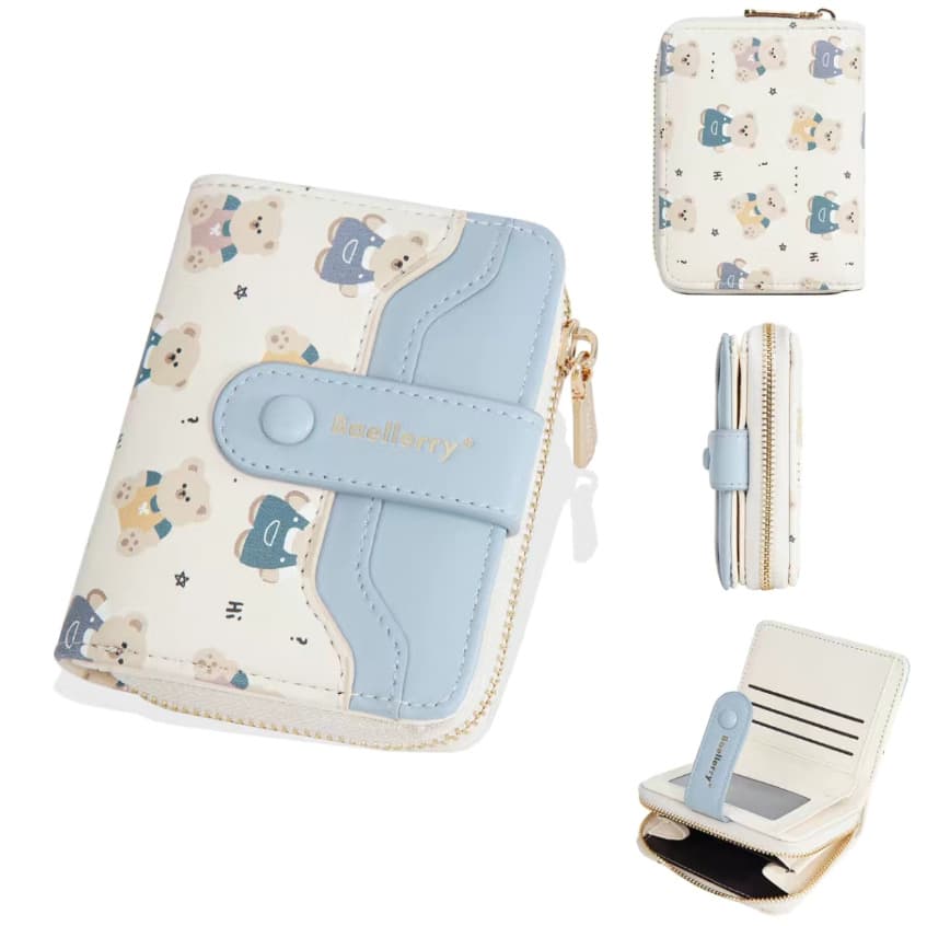 Cross-border Bear Ins Wallet Women Short Snap Button Printed Multi-card Slot Coin Purse Card Holder Multifunctional Premium Style