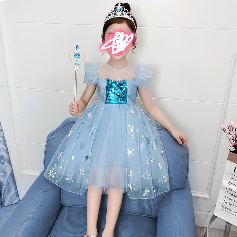 Frozen Elsa Princess Dress for Girls Summer Short Sleeve Anna Elsa Dress Tulle Skirt