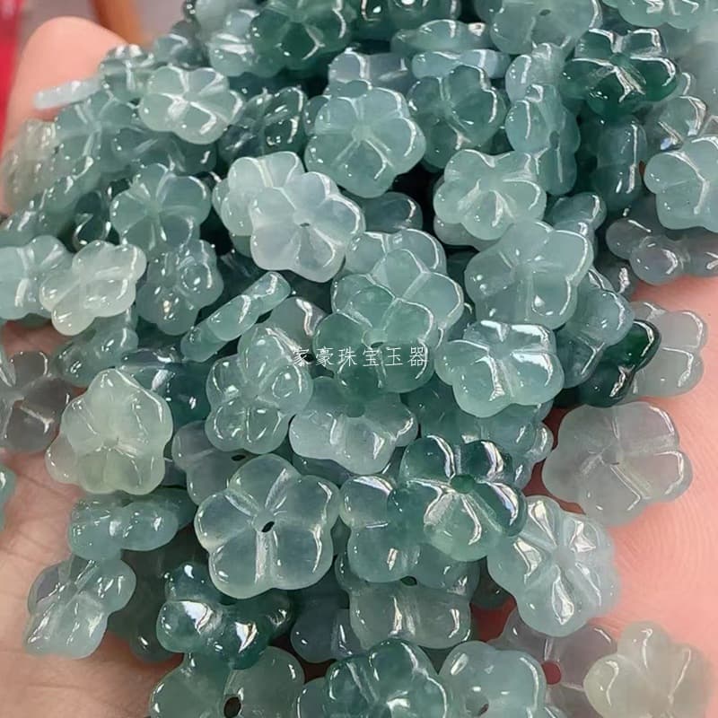 Natural Jadeite Lucky Flower Loose Beads, Ice Type Blue Water Weilia Material Small Flower Grade A for Bracelets, Necklaces, and DIY Accessories
