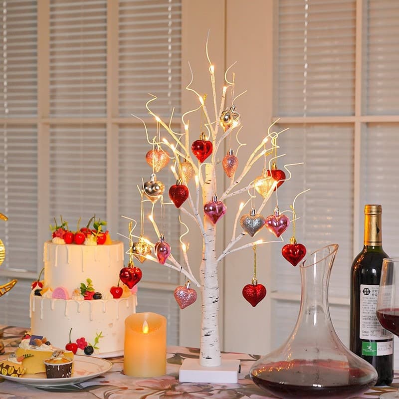 Valentine's Day Love Tree Light Red Heart Pendant White Birch Tree Cupid's Heart DIY Night Light Chinese Valentine's Day Gift