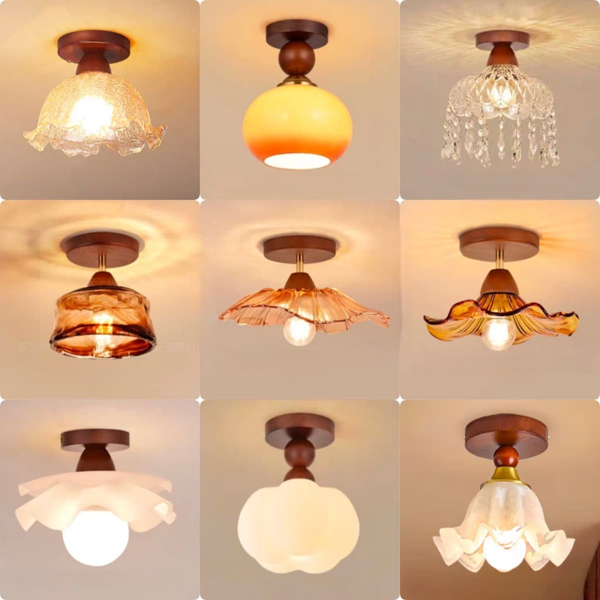 DIGEYA Simple Modern Mid-Century Cream Style Corridor Ceiling Light Walnut Wood Glass Entryway Lamp