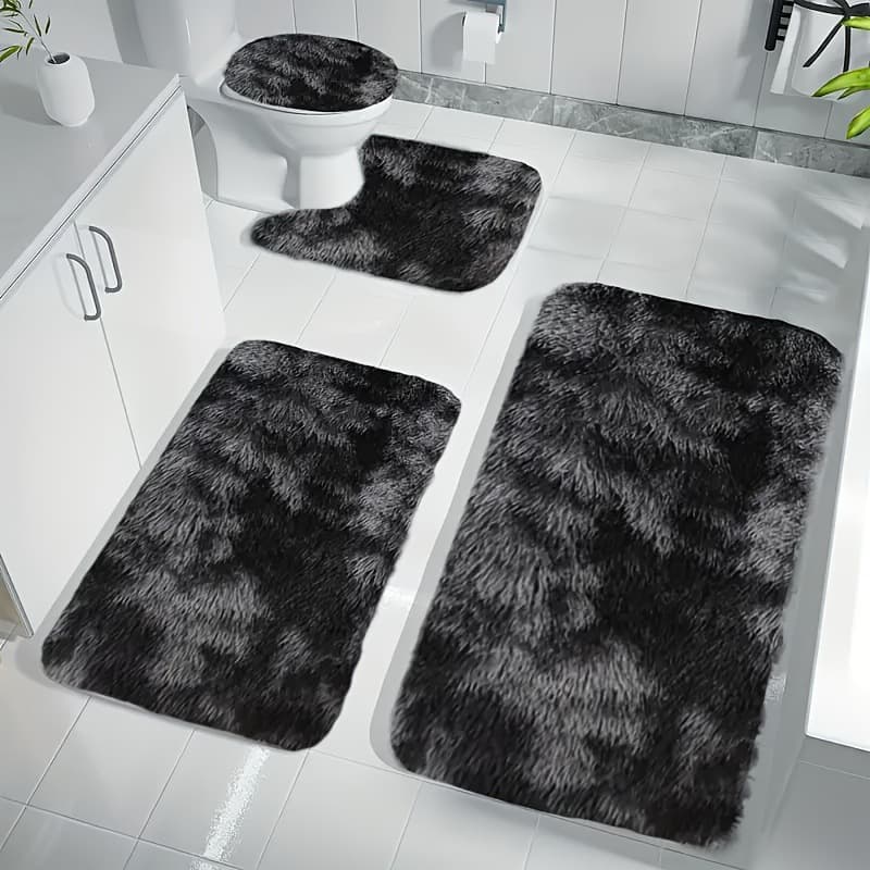 Cross-border tie-dyed silk wool toilet three-piece toilet dirty and wear-resistant insulated foot mats bathroom plush mats wholesale