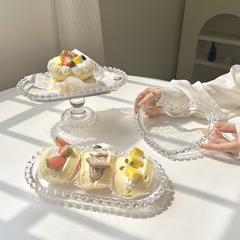 Love Fruit Glass Plate Korean Style Ins High-Looking Breakfast Plate Dessert Plate Cake Plate Afternoon Tea Plate