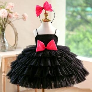 Girls Black Hepburn Style Princess Tutu Dress Elegant Little Host Performance Costume Children's Piano Concert Evening Dress