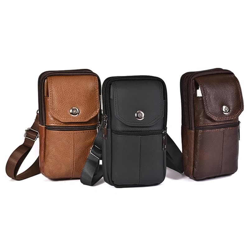 Phone Bag Men Waist Bag Construction Multifunctional Vertical Belt Wear Waist Bag Outdoor Genuine Leather Belt Pouch Phone Case