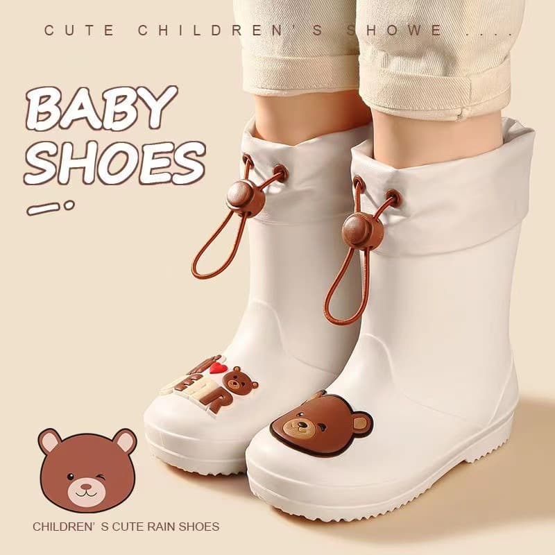 Children's Rain Boots, Kindergarten Baby New Style Girls' Non-slip Waterproof Rain Boots with Drawstring, Boys' Cartoon High-top Water Shoes