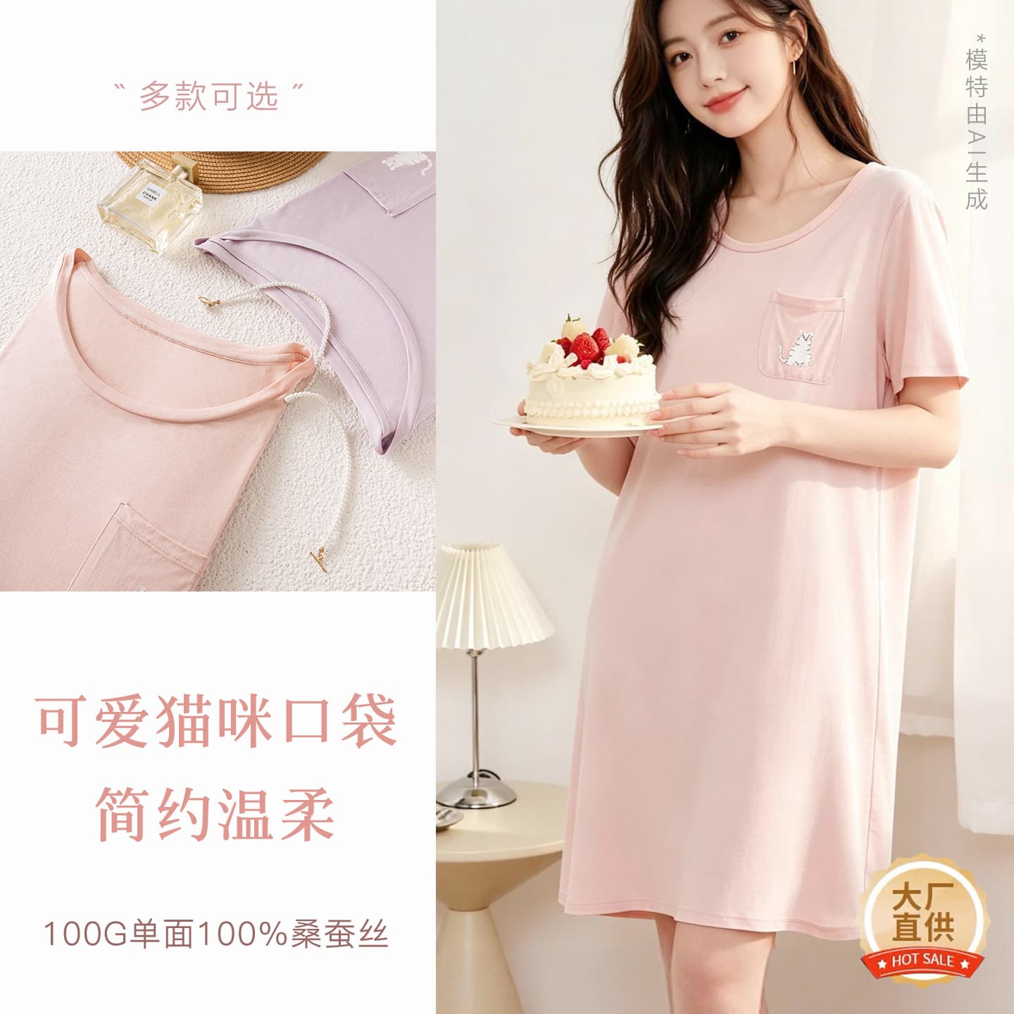 Silk New High-End Mulberry Silk Pajamas Short-Sleeved Pants Pajamas Women's Thin Round Neck Home Clothes Summer