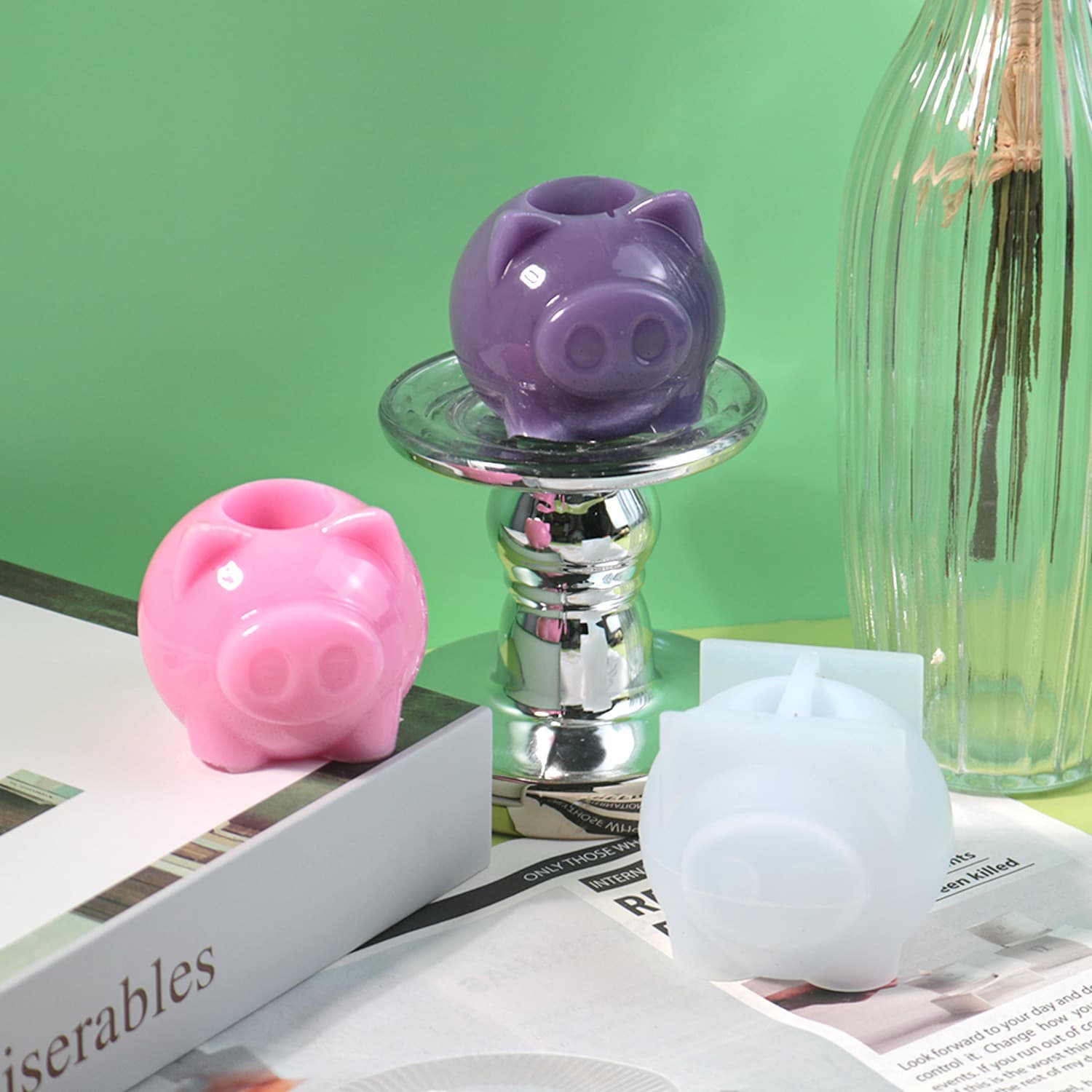 New DIY Epoxy Resin Mold Cute Little Pig Candle Holder Silicone Mold Plaster Candle Scented Decoration Mold