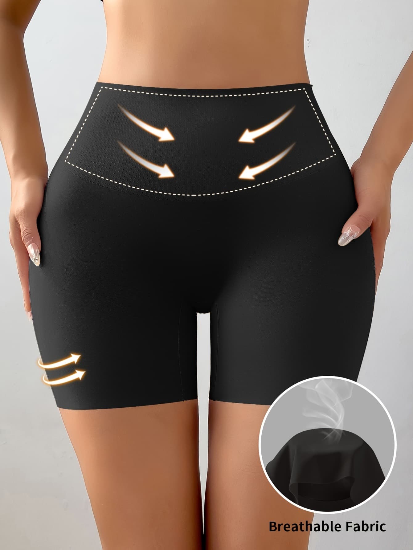 B 15779 Seams Mid Waist Shaping Shorts