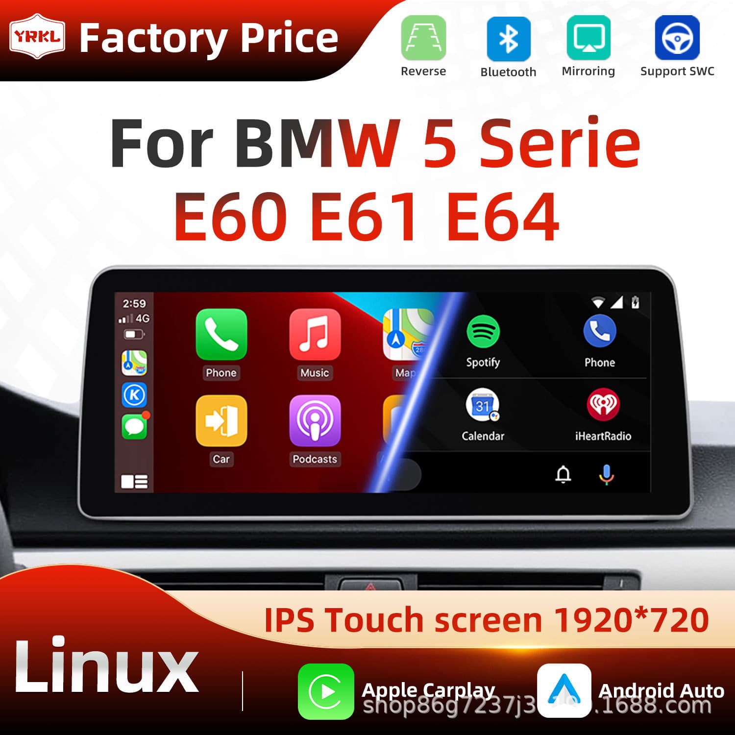 12.3-inch Android Car Navigation GPS All-in-One with Reversing Camera and Carplay, Compatible with BMW 5 Series E60 E61
