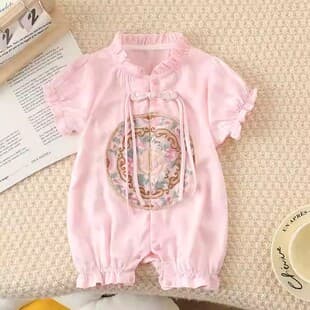 Summer Chinese-style Hanfu Baby Romper Newborn Girls Traditional Outfit Bodysuit Crawling Suit Full Moon Princess Dress
