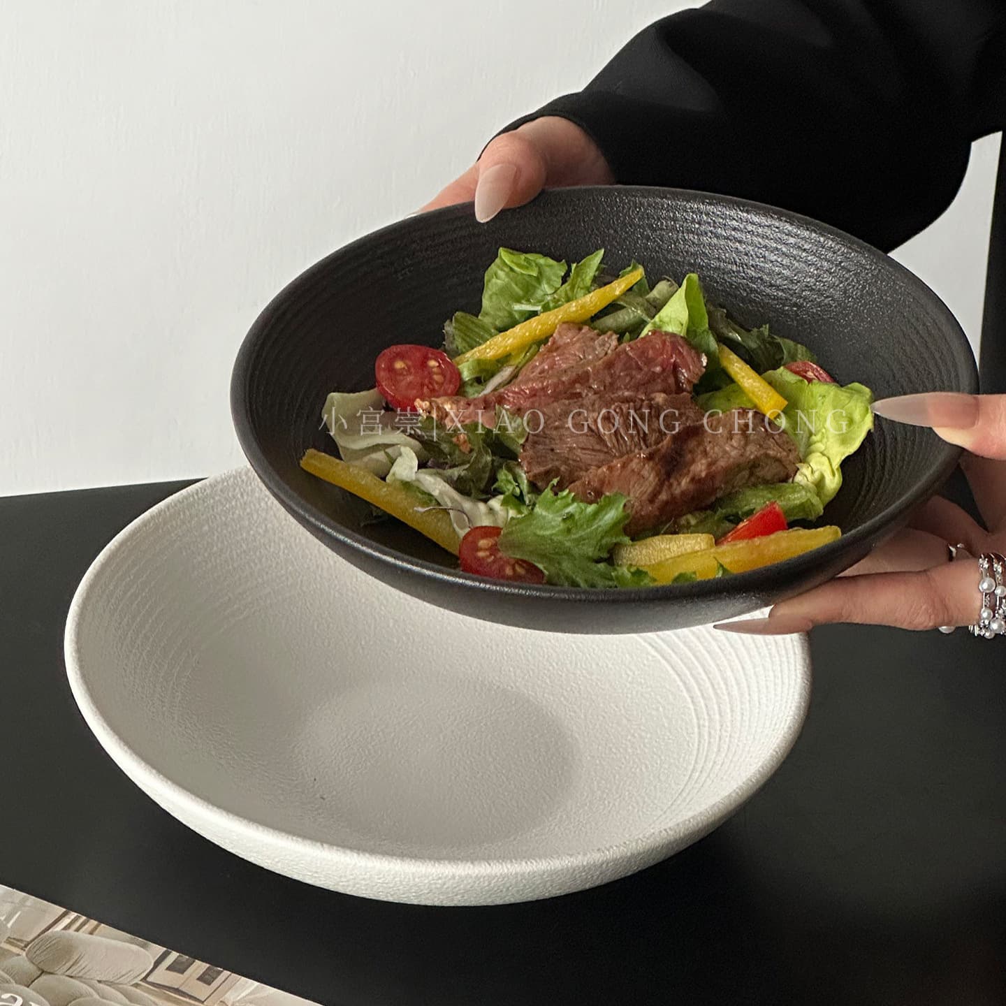 High-end ceramic plates, light food bowls, creative striped pasta bowls, deep dish salad bowls, personalized threaded plates