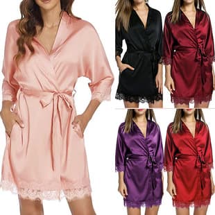 Plus Size Foreign Trade Europe and America Sexy Lingerie Home Tie Robe Bathrobe Sexy Ice Silk Plus Size Sleep Dress Wholesale