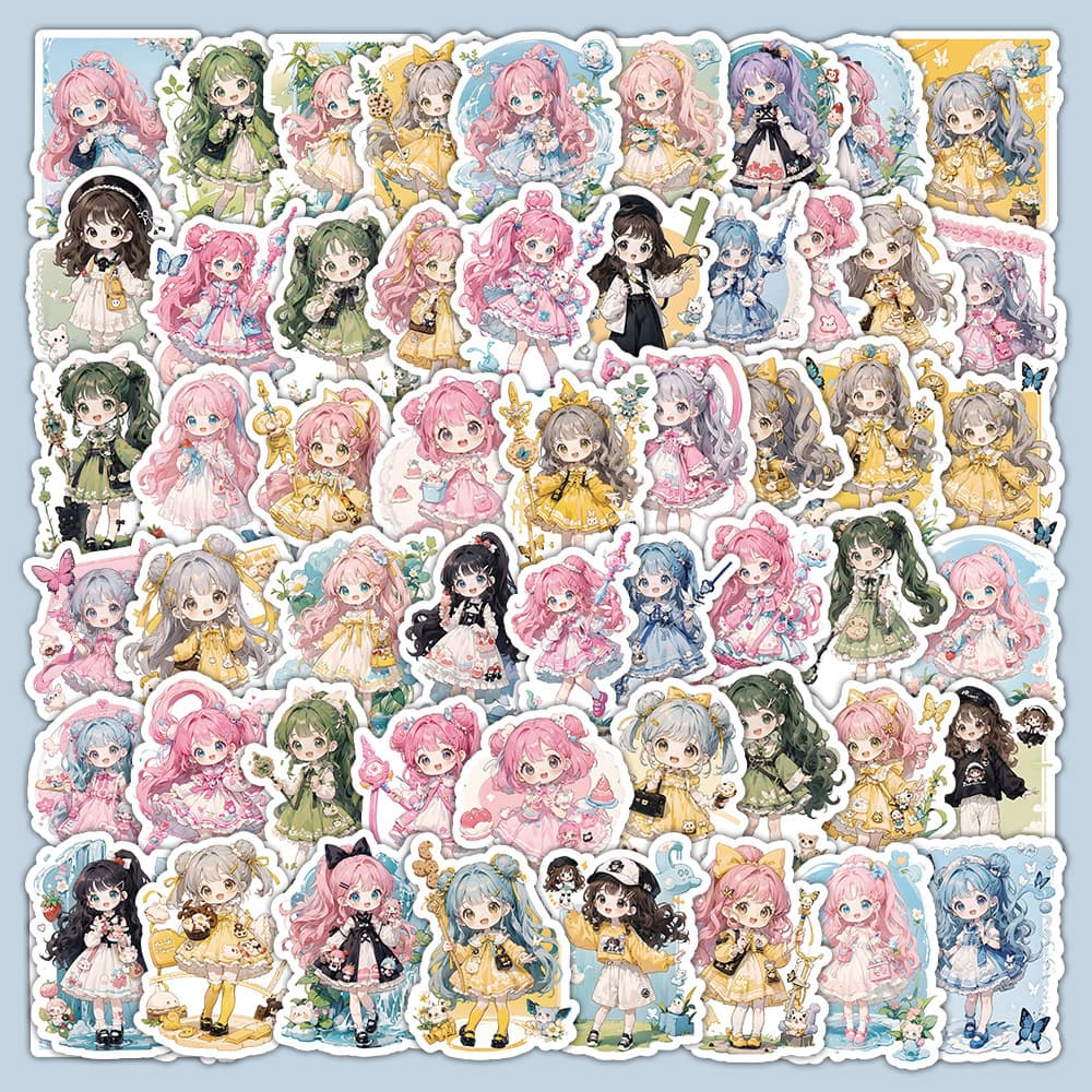 60-Piece Q-Style Magical Girl Doodle Stickers, Cute Girl Decorative Stickers for Phone Cases, Water Bottles, Pencil Cases, Wholesale