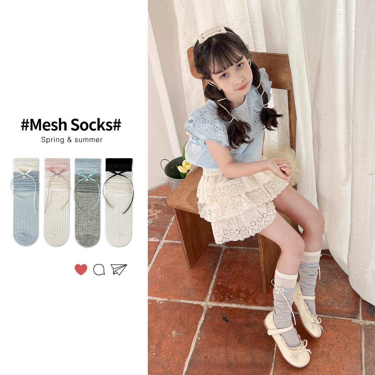 Girls' socks summer thin cotton socks mid-calf socks children's mesh calf socks summer ultra-thin baby girl stockings