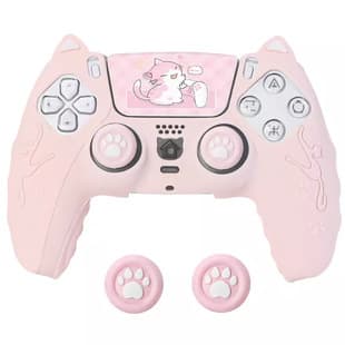 BRHE PS5 Silicone Cover New Design Cute Cat Ear Game Controller Protective Case Multiple Colors with Cat Paw Caps