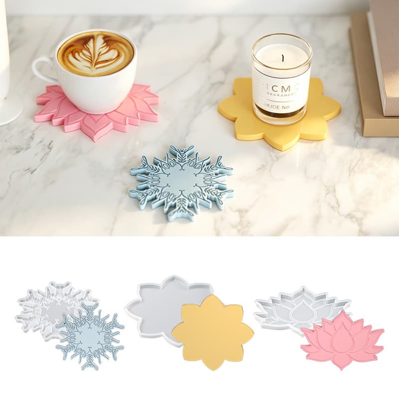 ins style flower lotus snowflake coaster table silicone mold diy aromatherapy plaster glue resin abrasive tool