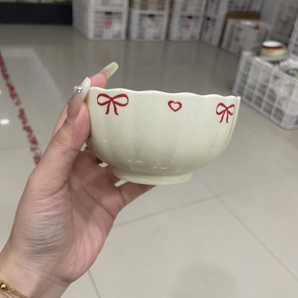 Cute Household Underglaze Ceramic Tableware Couple Bowl Set with Spoon, Dormitory Rice Bowl Set