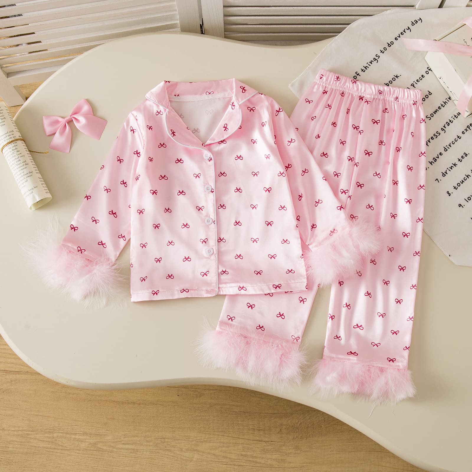 New Cross-Border French Lace Trim Spring/Summer Long Sleeve Two-Piece Sweet Floral Pajama Set for Girls, Drop Shipping