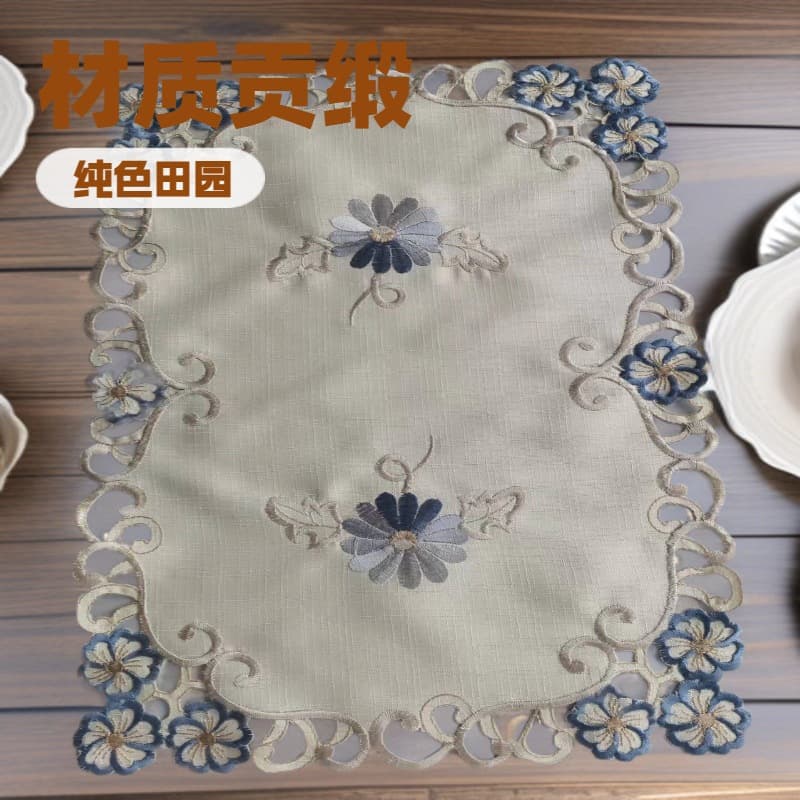 Source Factory Custom Elegant Rustic Style Blue Daisy Kitchen Picnic Party Table Runner Handcrafted Process