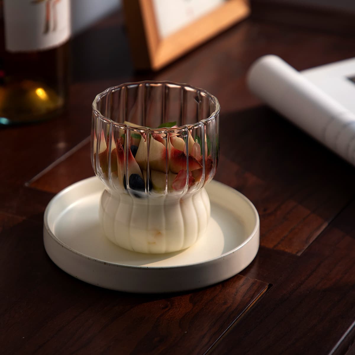 Cute Striped Fat Cup Household Ice Cream Cup Milk Breakfast Oatmeal Cup Creative Borosilicate Glass Water Cup
