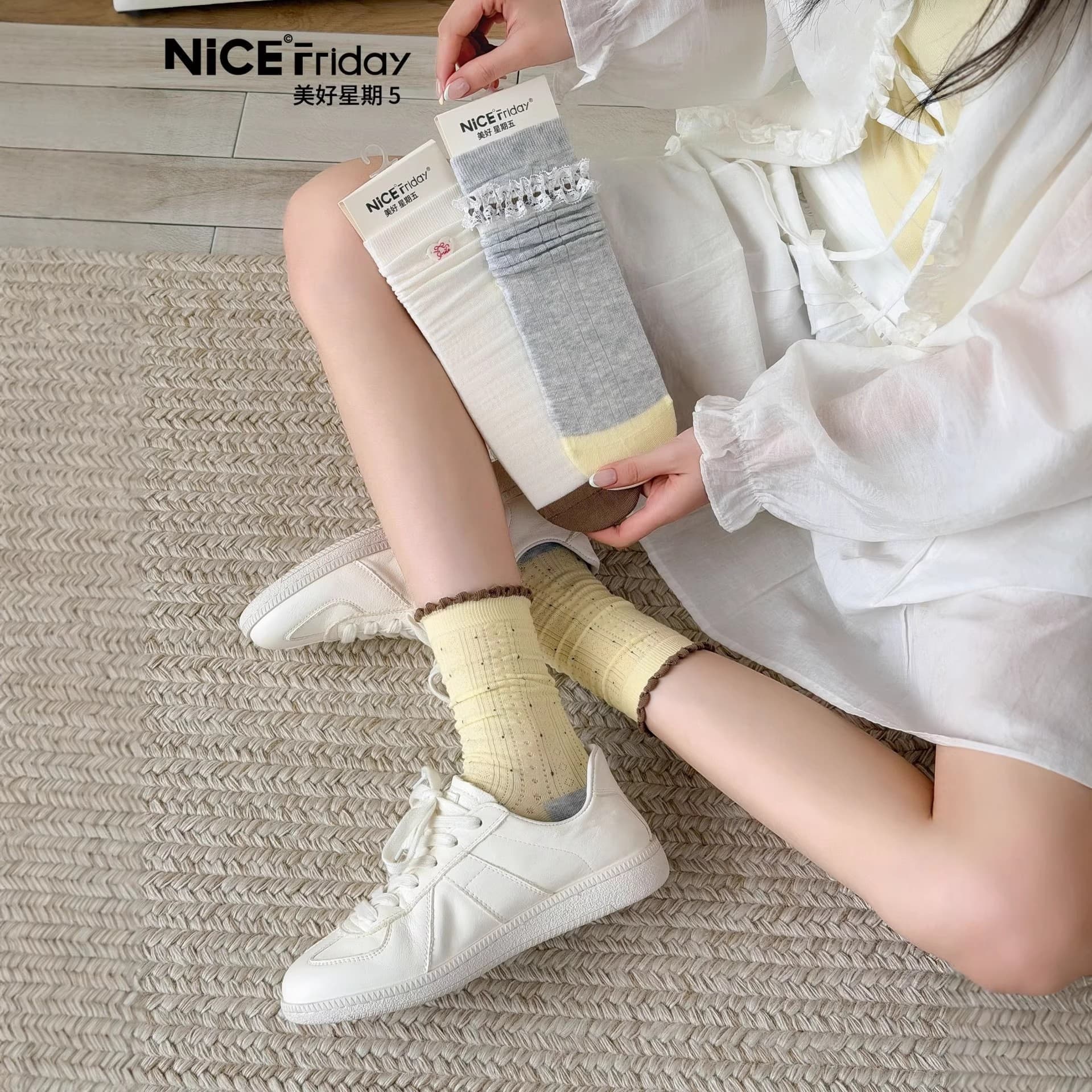 Friday Women's Summer Thin Cotton Mid-Calf Socks Mesh Breathable Lace Trim Long Socks Korean Style Stacked Socks Cotton Socks