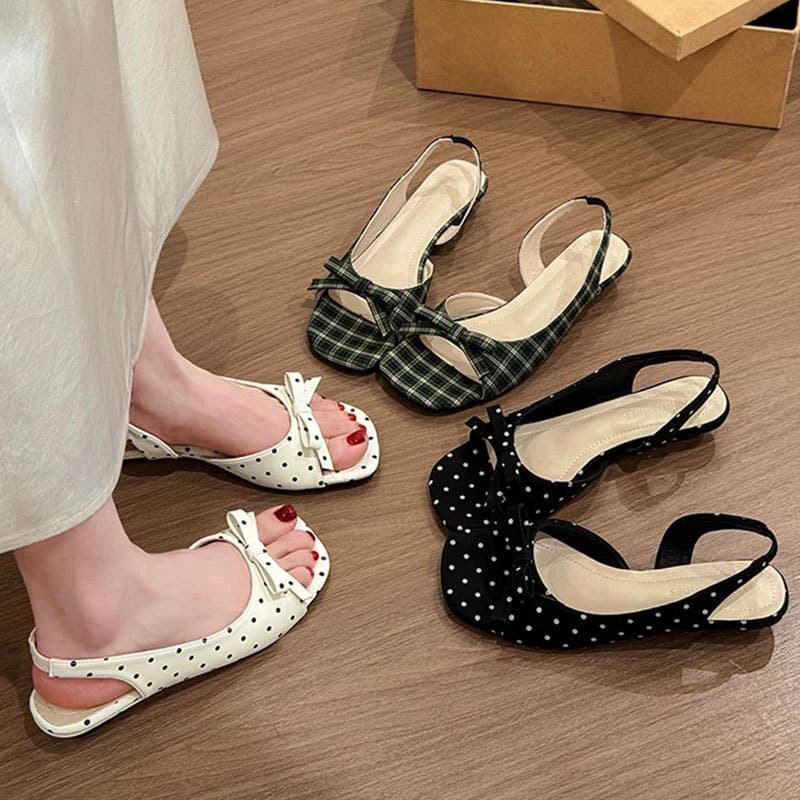 French Wedge Polka Dot Bow Low Heel Sandals for Women 2026 New Summer Stunning with Dress Elegant Sandals