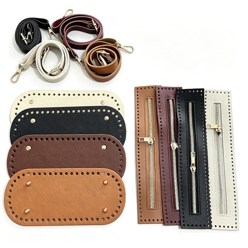 DIY handmade bag accessories set, oval cross pattern bag bottom + zipper tab + adjustable shoulder strap, crochet