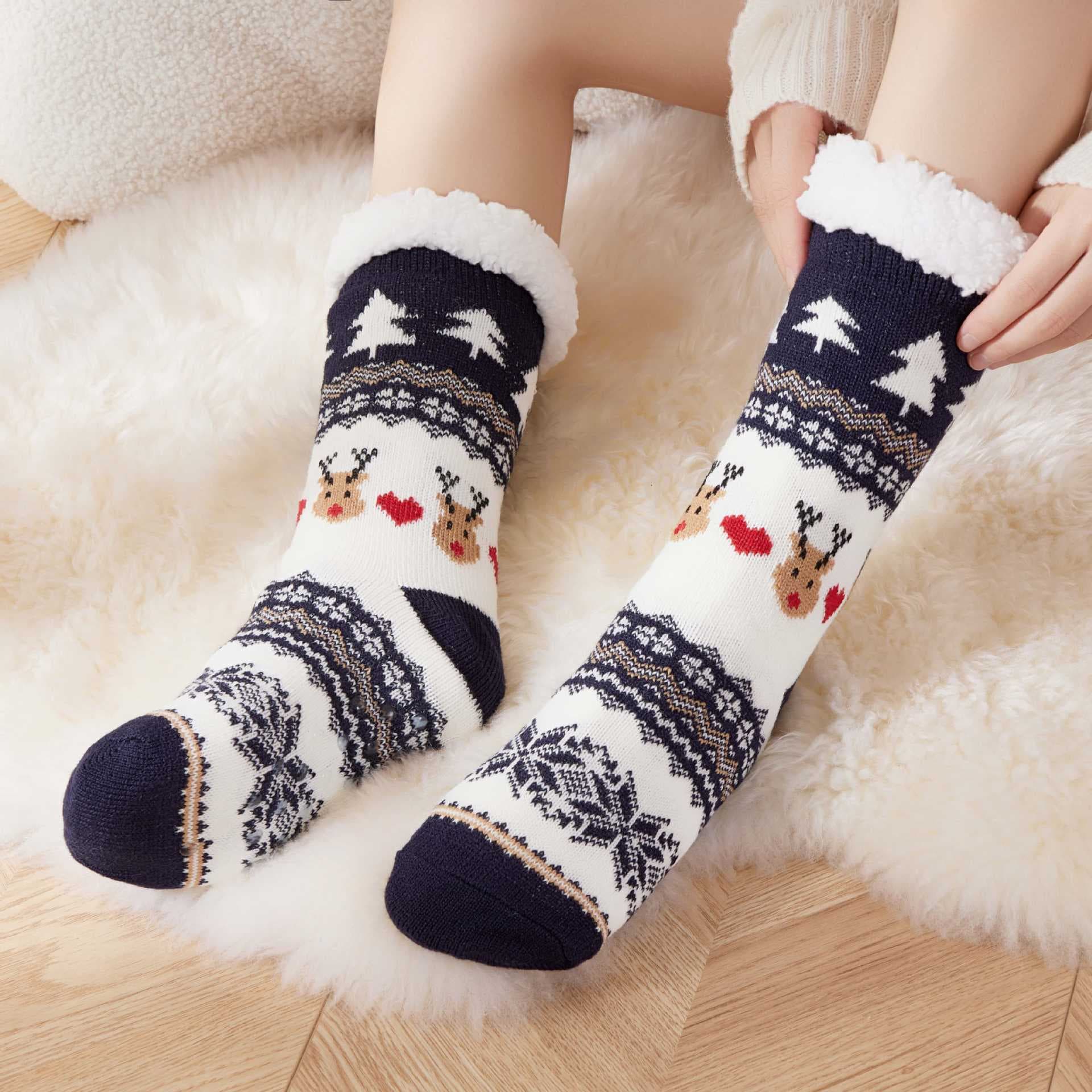 Cross-border Christmas Socks for Women and Children, Adult Winter Fleece-Lined Snow Socks, Sleep Socks, Carpet Socks, Slipper Socks Wholesale