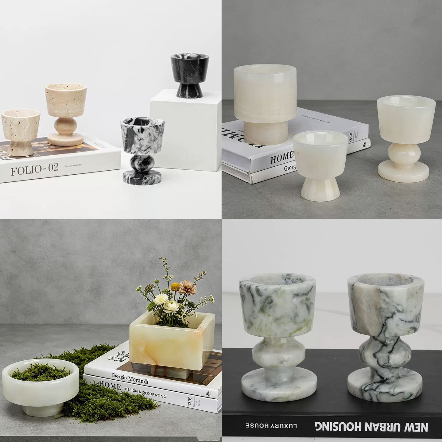 Light luxury natural jade aromatherapy candle holder cup sample room hotel tabletop marble vase flower vessel home furnishings