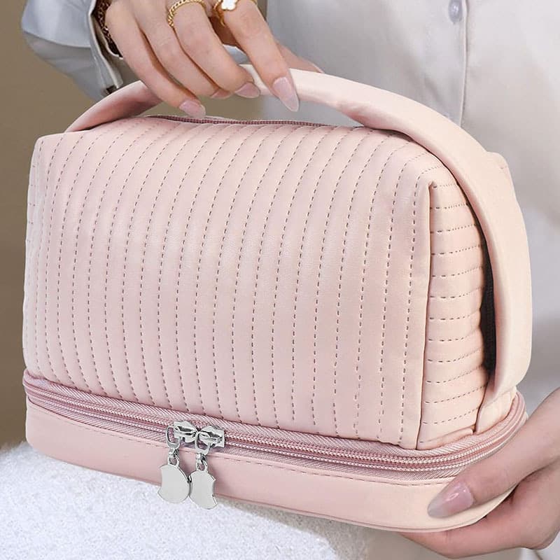 Amazon Custom Travel Makeup Bag, Portable Makeup Organizer with Dry and Wet Separation Pockets, Pink Toiletry Bag