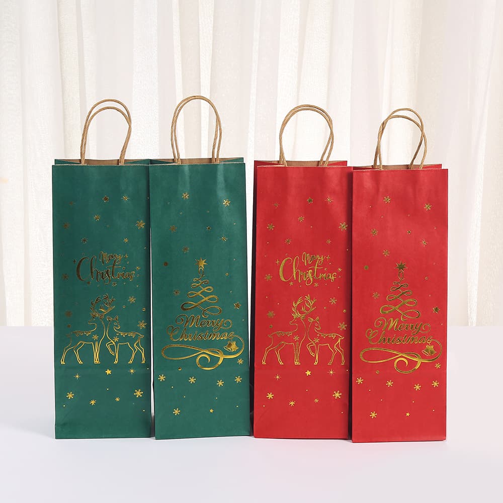 Mixed Color Hot Stamping Kraft Paper Gift Bag, Festive Holiday Gift Bag, Standard Size, Stock Kraft Gift Bag