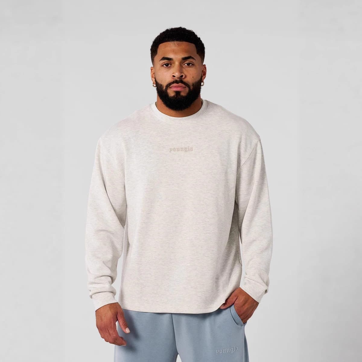 YOUNGLA American Style New Men's Crew Neck Long Sleeve Streetwear Sweatshirt Muscle Fitness Gym Basketball Training Top