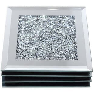 Crushed Diamond Mirror Glass Coaster Stock Rhinestone Mirror Square Round Coaster Red Wine Coffee Decorative Coaster Stock