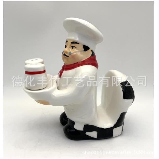 Ceramic Painted Chef Paper Towel Holder Salt and Pepper Shaker