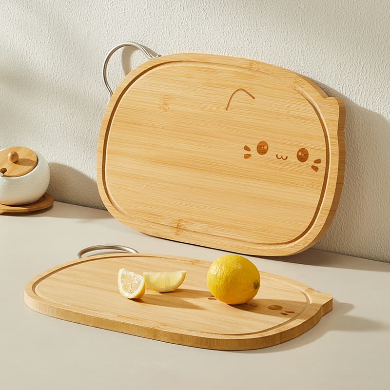 Double-Sided Thickened Cartoon Household Solid Wood Kitchen Cutting Board, Bamboo Chopping Board, Kitchen Dining Cutting Board with Handle