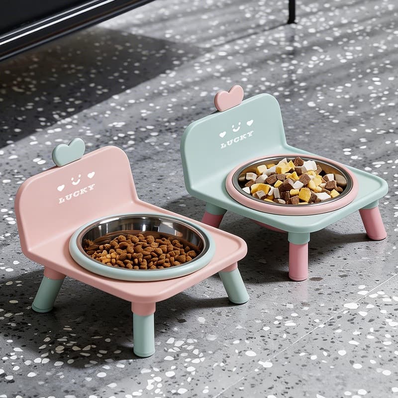Cartoon Heart Pet Bowl Elevated Neck Protection Cat Bowl Anti-Tip Water and Food Bowl Pet Feeding Bowl