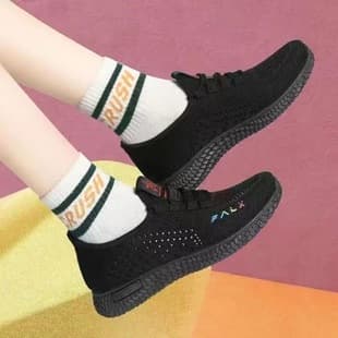 Custom Summer New Women's Shoes Fly Knit Casual Athletic Shoes Mesh Upper Thick Sole Breathable Versatile Soft Sole Anti-Slip Mother Shoes