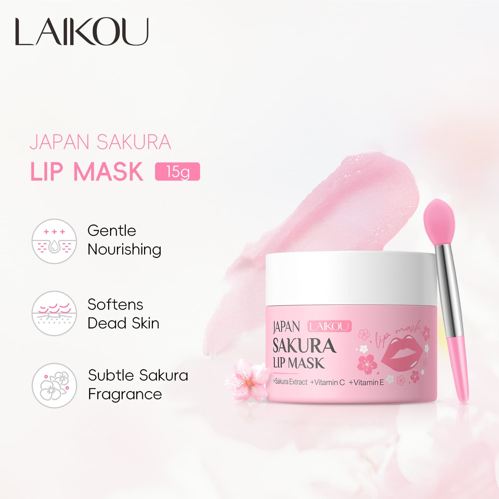 Cross-border New Product LAIKOU Sakura Lip Mask 15g Moisturizing and Nourishing Lip Skin FDA Skincare