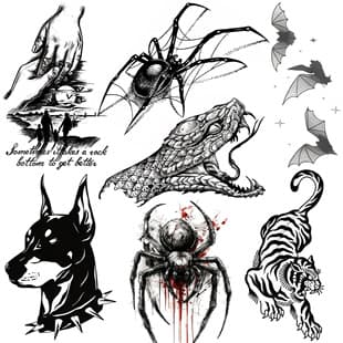 New Cross-border Animal Temporary Tattoo Stickers, Water Transfer Tattoos, TK Halloween, Europe and America, Temu Amazon Tattoo