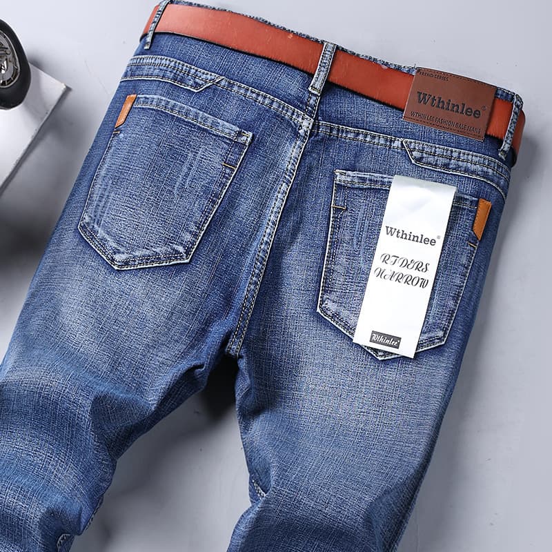 Men's straight-leg slim-fit jeans for middle-aged and young men, business style, fashionable, versatile, gentlemanly, stretchy, casual long pants