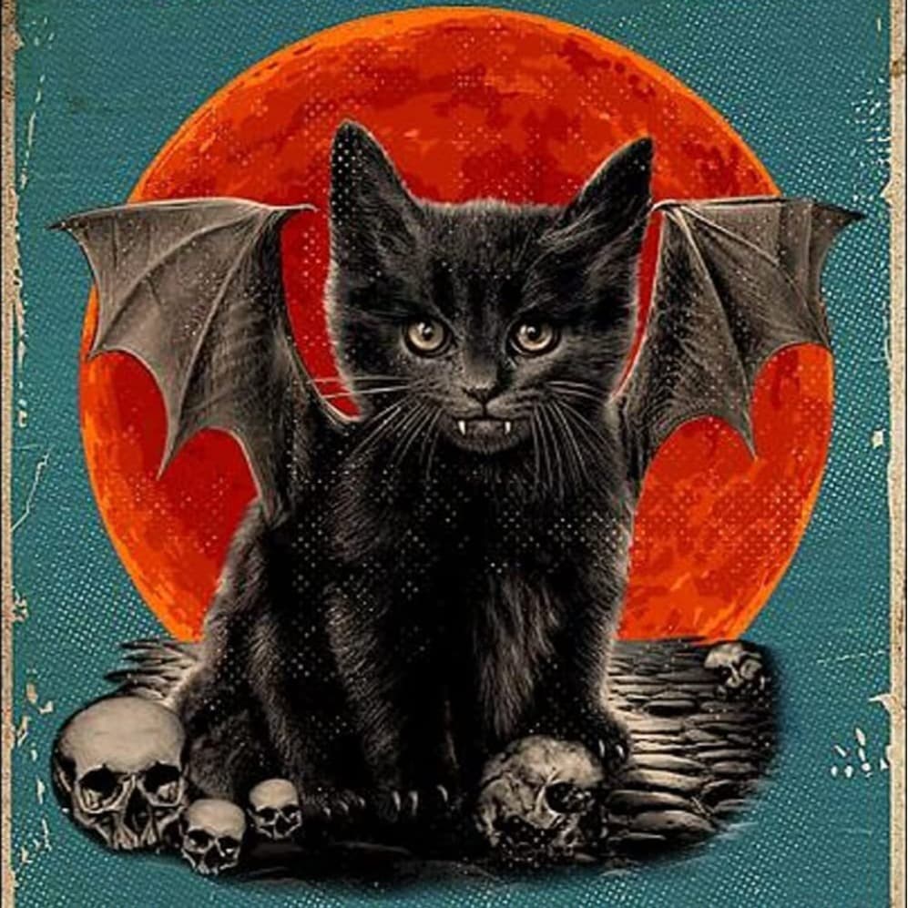 DIY 5D Adult Halloween Diamond Painting Kit Magic Cat Round Embroidery Cross Stitch Handmade Crystal