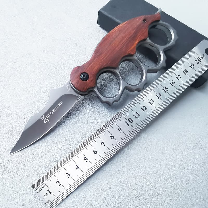 Portable Mini Camping Folding Knife Hardwood Handle Fruit Knife Personal Protection Four-Finger Glove Tiger Finger Gloves