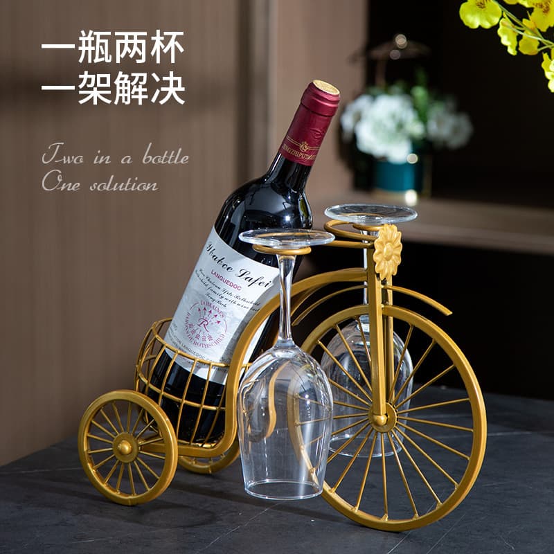 Living Room Wheel Retro Wall Hanging Decoration Ornament Tricycle Wrought Iron Wine Display Stand Vintage Home Red Wine Rack
