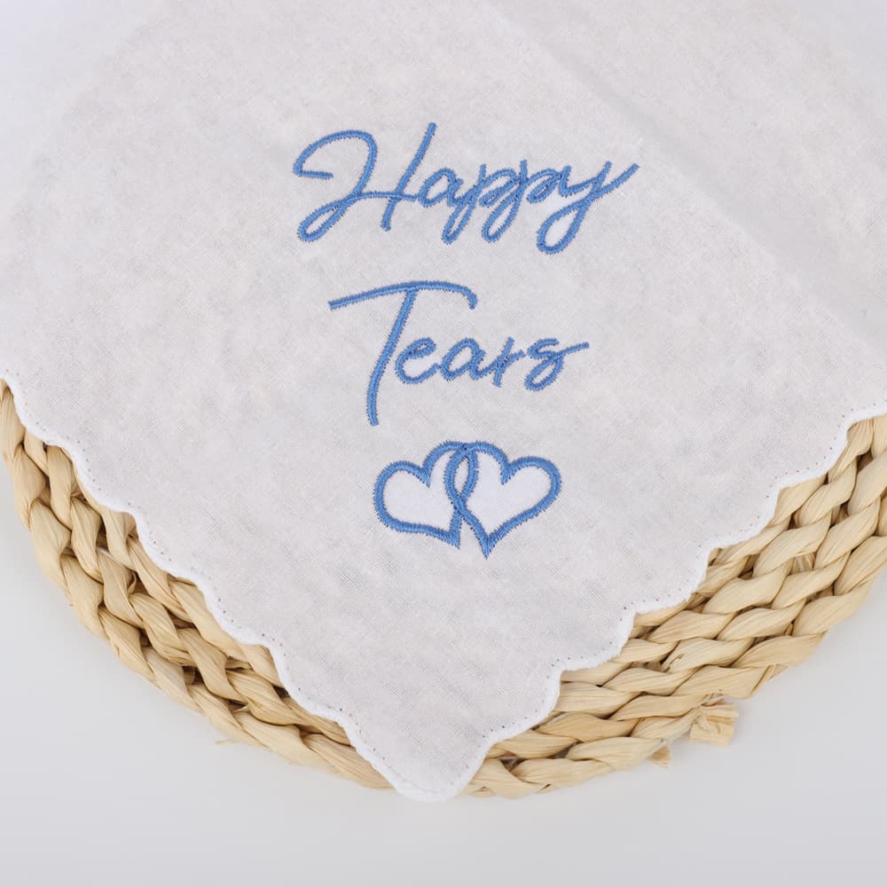 Cross-Border "Happy Tears" Thank You Wedding Gift Cotton Embroidered Handkerchief, Small Square Towel with Various Blessing Inscriptions